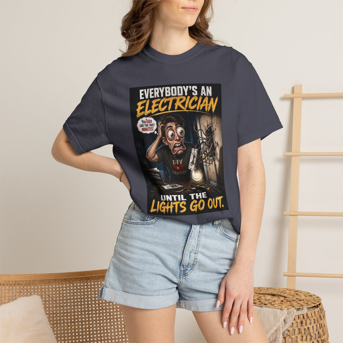 Electrician T-Shirt — "Everybody's An Electrician Until The Lights Go Out" Graphic Tee