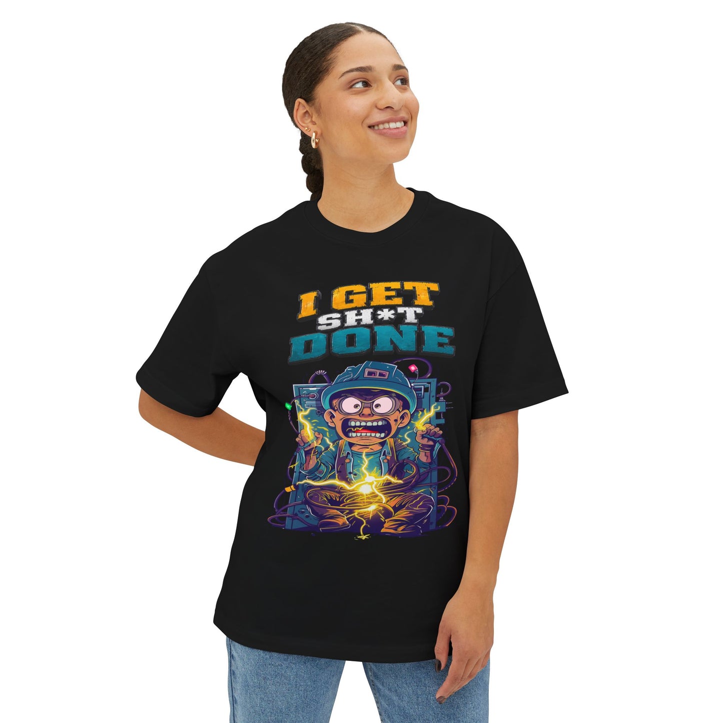 I Get Shit Done Shirt — Funny Apprentice Electrician Graphic Tee, Vintage Cartoon Boxy Streetwear T-Shirt