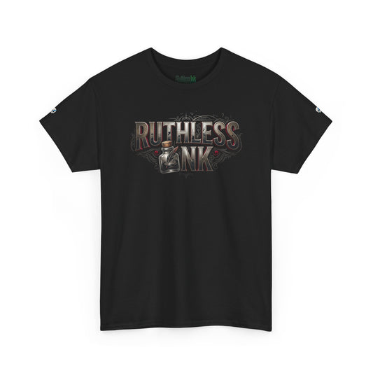 Ruthless Ink tattoo-inspired graphic tee shown on a premium unisex T-shirt