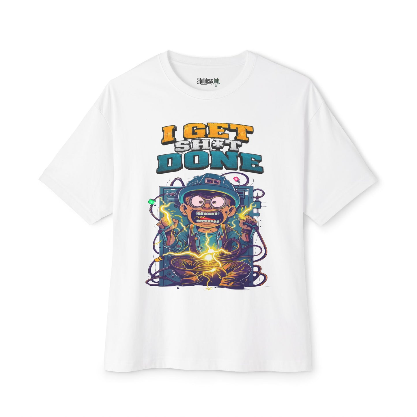 I Get Shit Done Shirt — Funny Apprentice Electrician Graphic Tee, Vintage Cartoon Boxy Streetwear T-Shirt
